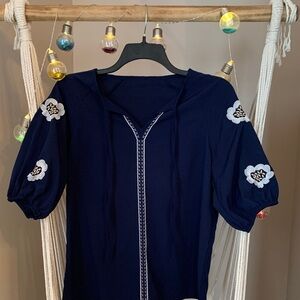 Chic Navy Women's Top with Embroidery Large